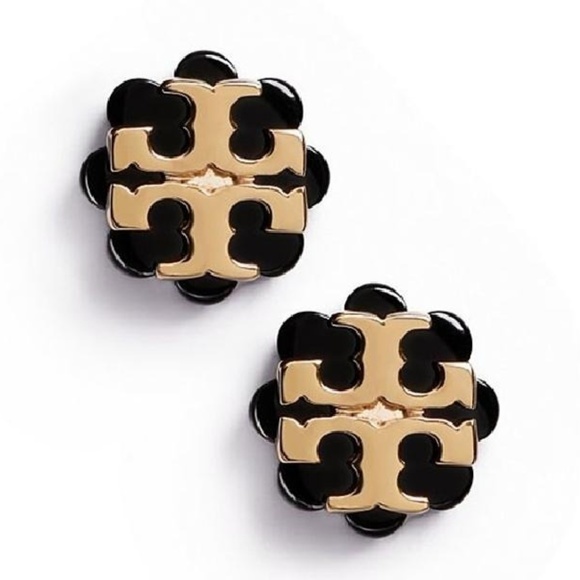 Tory Burch Jewelry - Tory Burch Black Resin Flower Logo Earrings